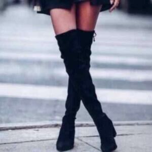 Stuart Weitzman Black Suede thigh high boots with tie size 6.5